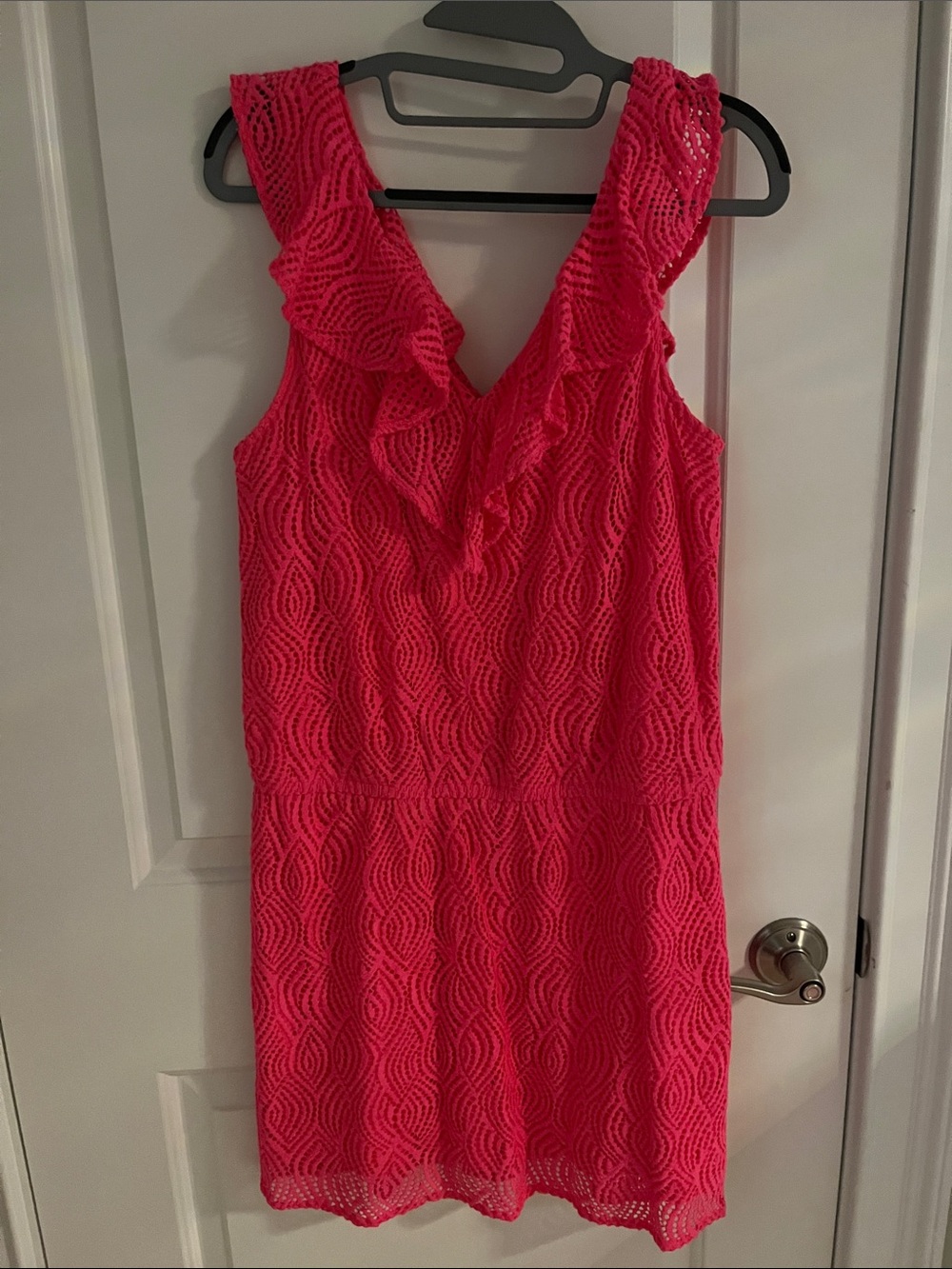 Lilly Pulitzer Pink Ruffle V-Neck Lace Romper